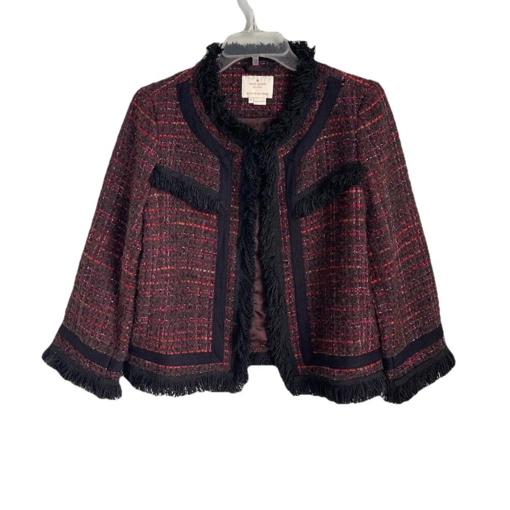 Kate Spade New York Bittersweet So Foxy Multi Tweed Fringe Jacket